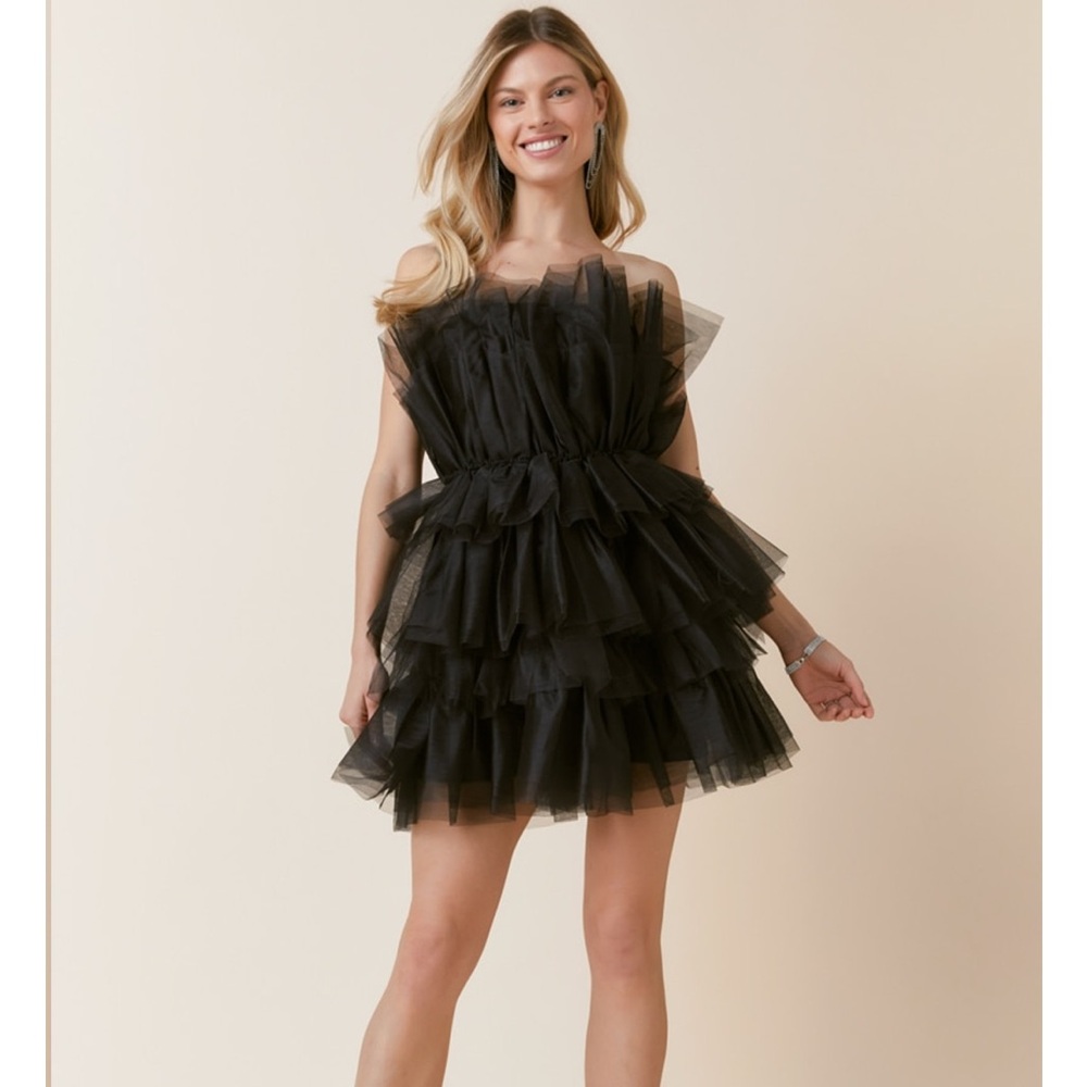 Francesca’s Black Tulle Strapless Dress